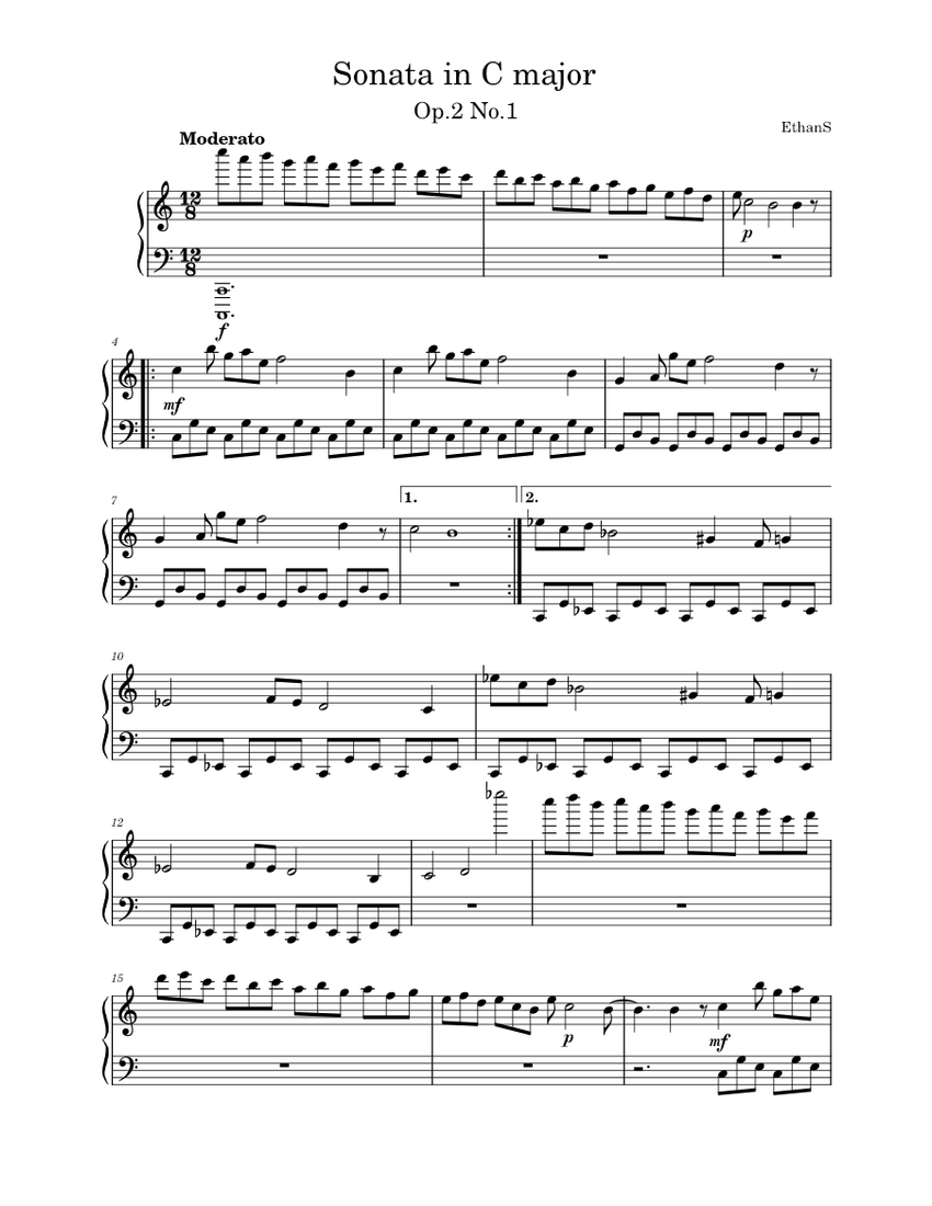 Sonata in C Major Sheet Music for Piano (Solo) easy | MuseScore.com