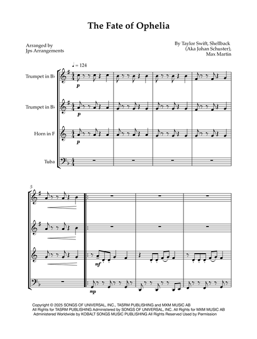 The Fate Of Ophelia (Arr. Jps Arrangements) - Taylor Swift (Brass Ensemble)