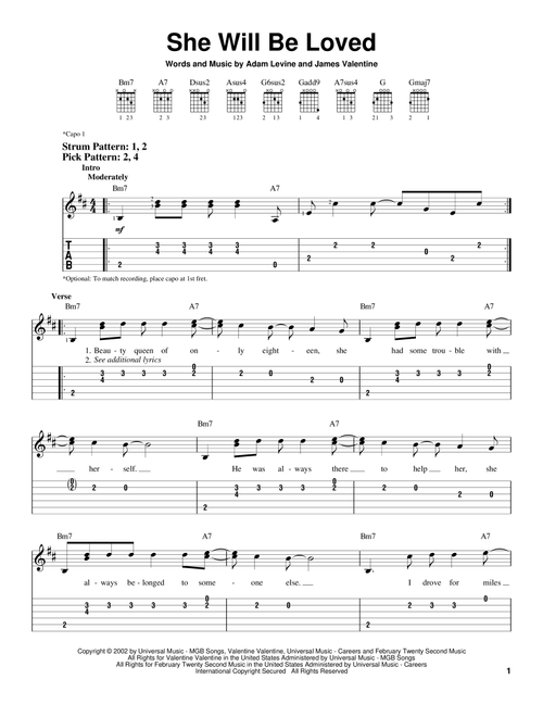 She Will Be Loved - Maroon 5 (Easy Guitar with TAB)