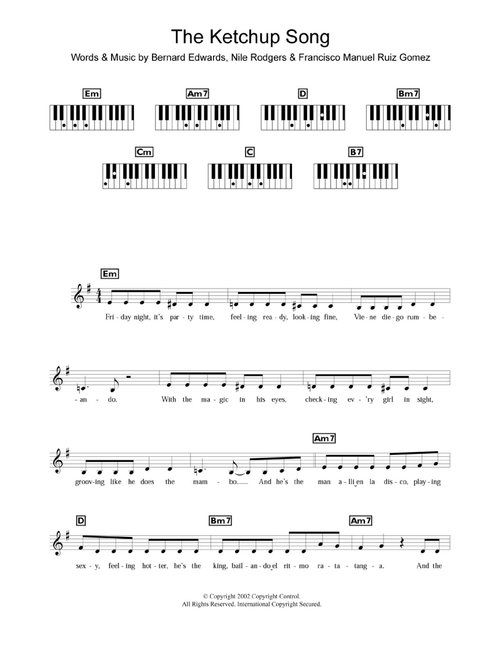 The Ketchup Song (Asereje) - Las Ketchup (Piano Chords-Lyrics)