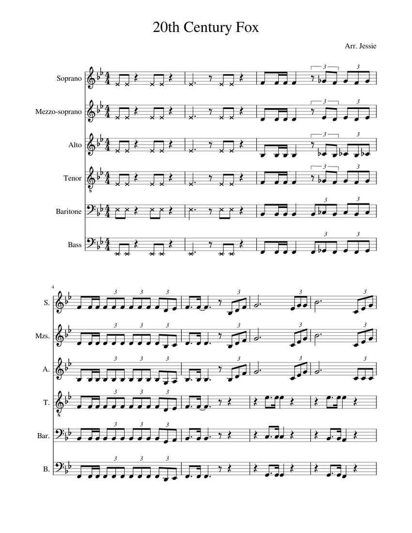 20th Century Fox Sheet Music for Soprano, Alto, Tenor, Bass voice ...