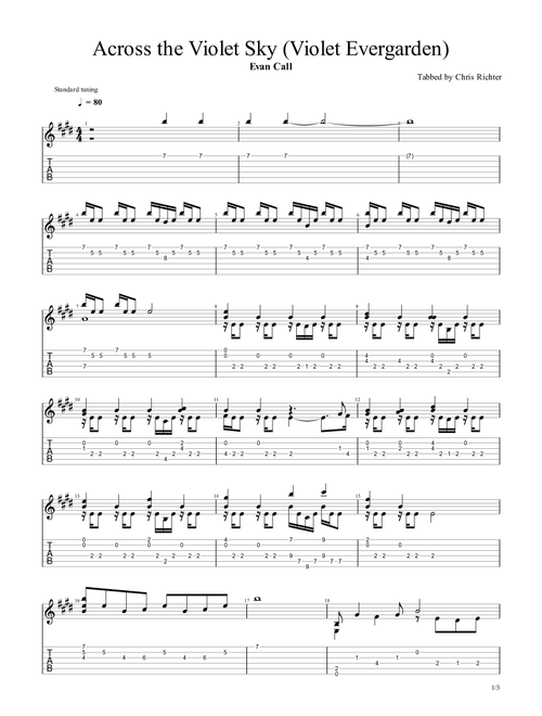 Across The Violet Sky (Arr. Chris Richter) - Evan Adrian Call (Pka Evan Call) (Solo Guitar)