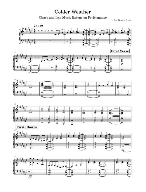Colder weather – Zac Brown Band - Piano Accompaniment