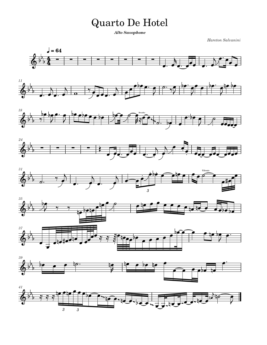 Quarto de hotel Hareton Salvanini (Alto Saxophone) Sheet music for