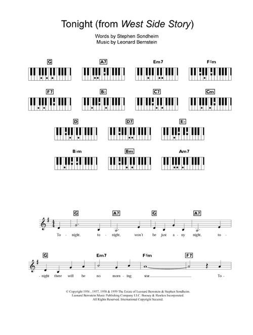 Tonight (from West Side Story) - Leonard Bernstein, Westlife (Piano Chords-Lyrics)