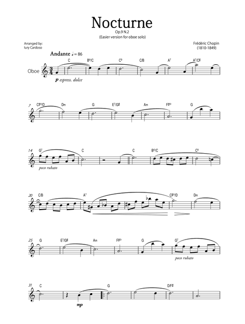 "Nocturne" (Chopin) - Beautiful EASY version for OBOE SOLO. (Arr. Iury Cardoso) - Frédéric Chopin (Oboe Solo)