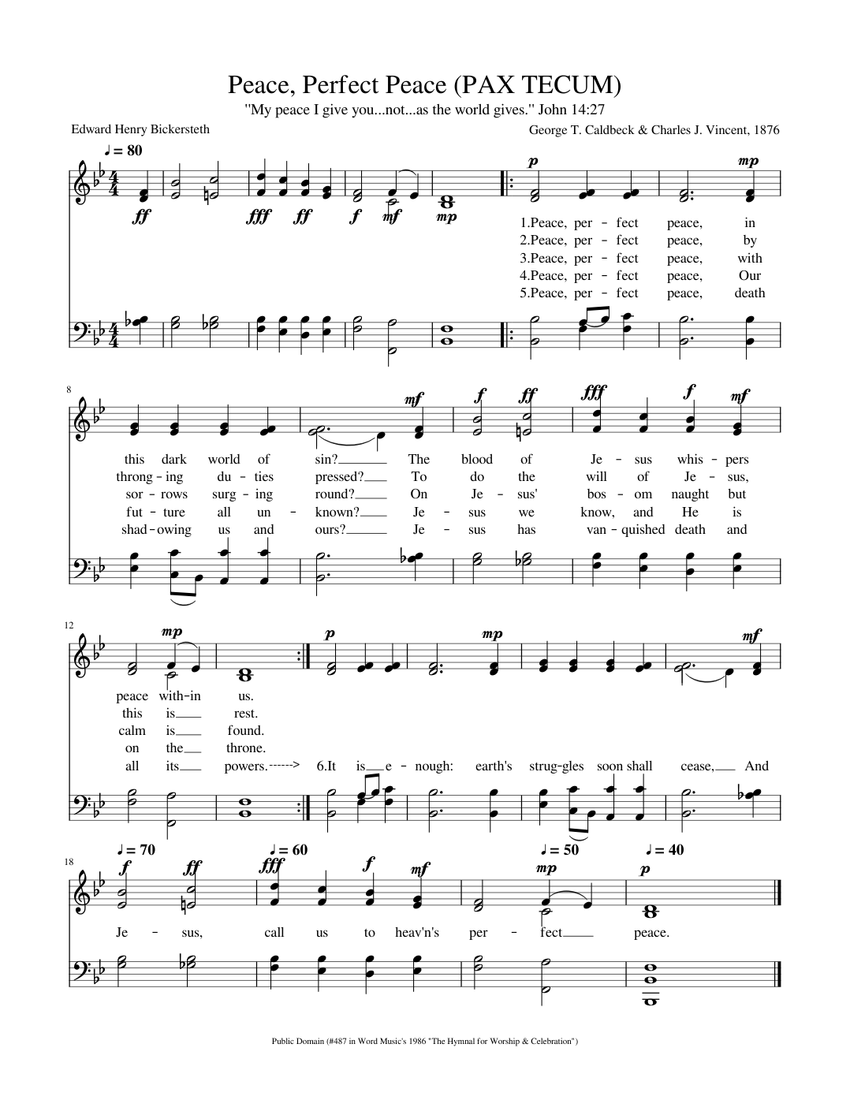 Peace, Perfect Peace (PAX TECUM) Sheet Music for Vocals