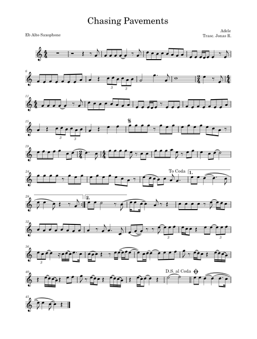 Chasing pavements – Adele Adele - Chasing Pavements - Eb Alto Saxophone