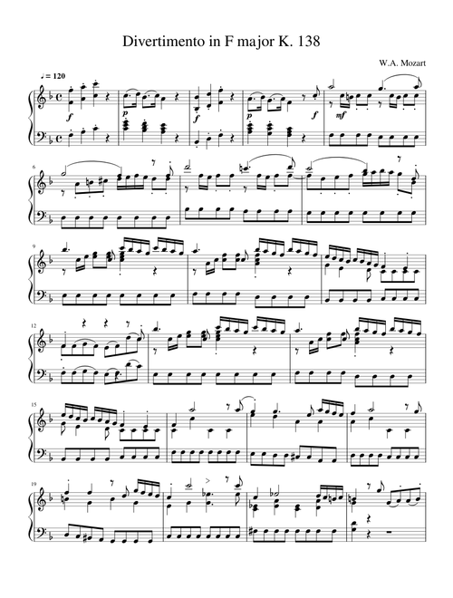 Divertimento in F major K. 138 for Piano - Mozart