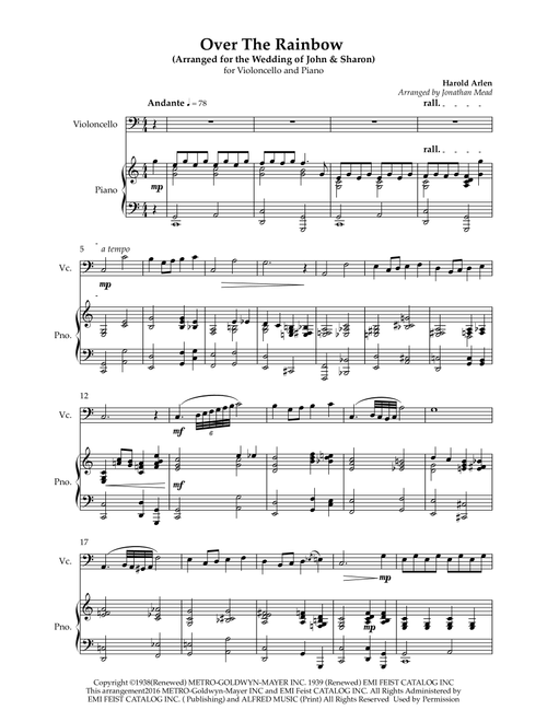 Over The Rainbow (Arr. Jonathan Mead) - Judy Garland (Cello and Piano)