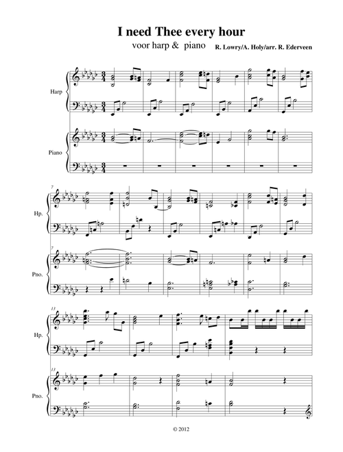 I need Thee every hour - pedal harp & piano duet - R. Lowry / A. Holy / Regina Ederveen (Instrumental Duet and Piano)