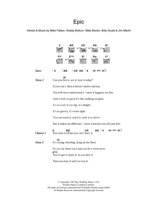 Epic - Faith No More (Guitar Chords-Lyrics)