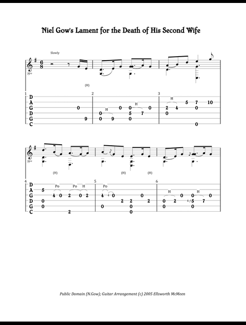 Niel Gow's Lament for the Death of His Second Wife (For Fingerstyle Guitar Tuned CGDGAD) (Arr. Ellsworth McMeen) - Public Domain (Solo Guitar)
