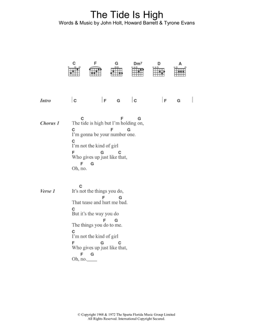 The Tide Is High - The Paragons (Guitar Chords-Lyrics)
