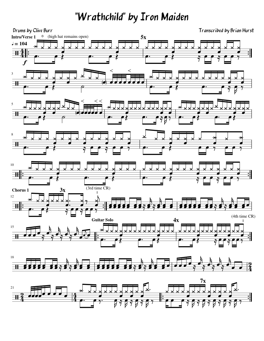 Wrathchild - Iron Maiden (Drums) Sheet Music for Drum group (Solo