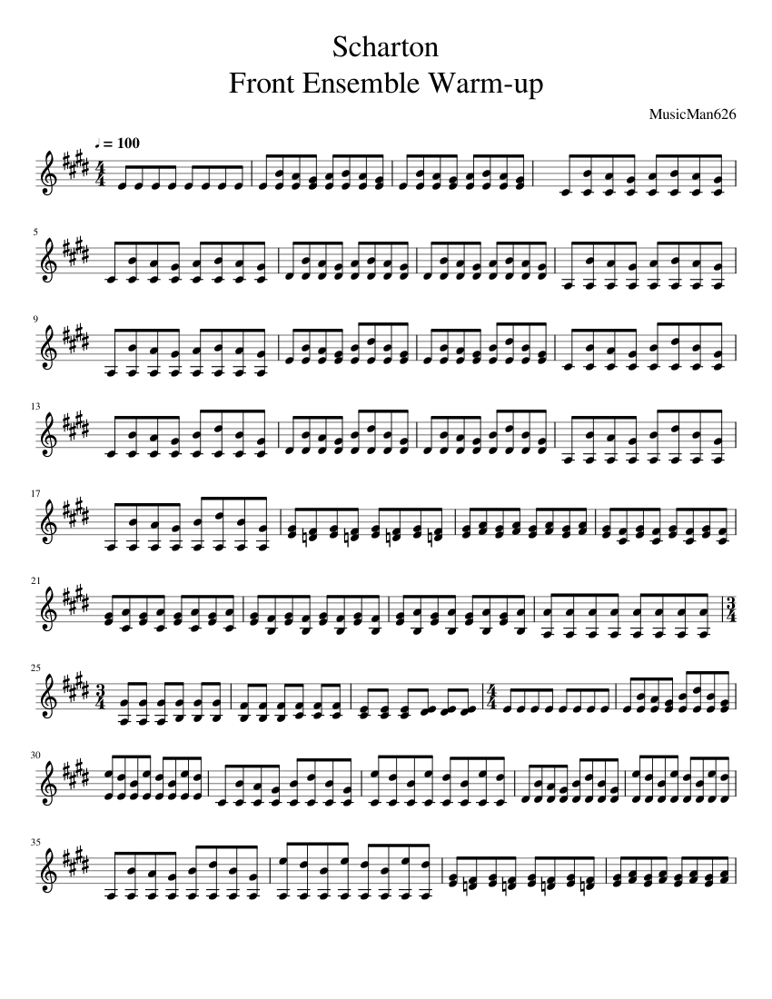 Front Ensemble Warm-up "Scharton" Sheet Music for Piano (Solo) easy ...