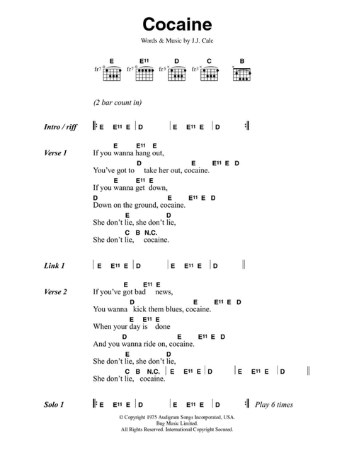 Cocaine - Eric Clapton (Guitar Chords-Lyrics)
