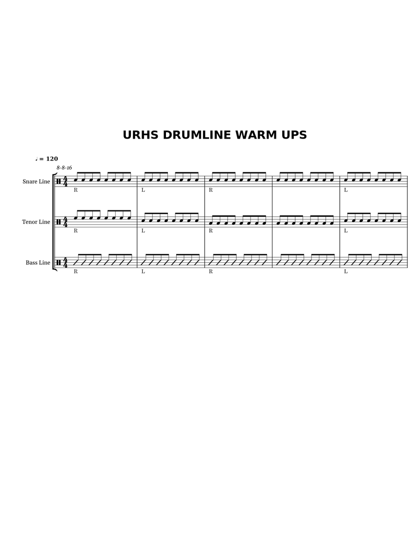 URHS DRUMLINE WARM UPS Sheet music for Snare drum, Tenor drum, Bass