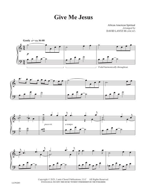 Give Me Jesus (Arr. David Lantz III) - Spiritual (Piano Solo)