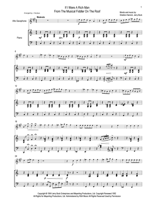 If I Were A Rich Man (Arr. John Nicolaus) - Hines Hines & Dad (Alto Sax and Piano)