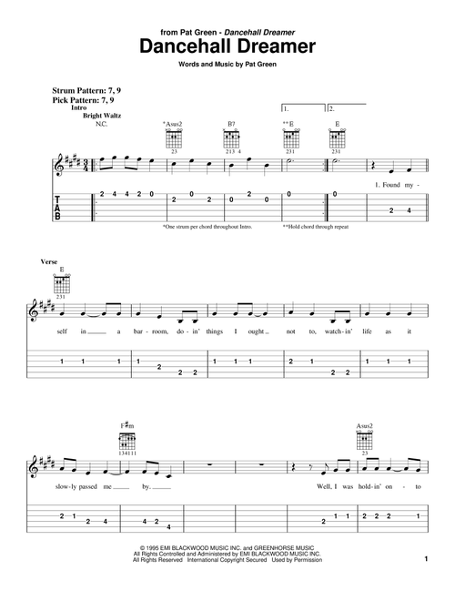 Dancehall Dreamer - Pat Green (Easy Guitar with TAB)