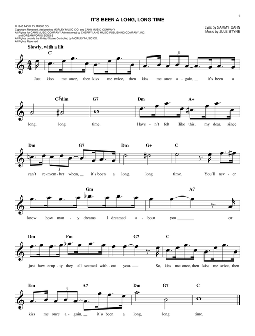 It's Been A Long, Long Time - Jule Styne (Easy Lead Sheet - Fake Book)
