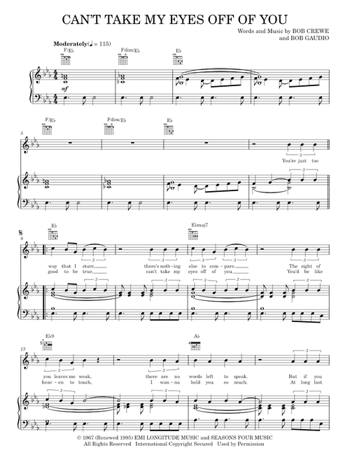 Can't Take My Eyes Off Of You (from Jersey Boys) - Frankie Valli, Frankie Valli & The Four Seasons, (Piano-Vocal-Guitar)