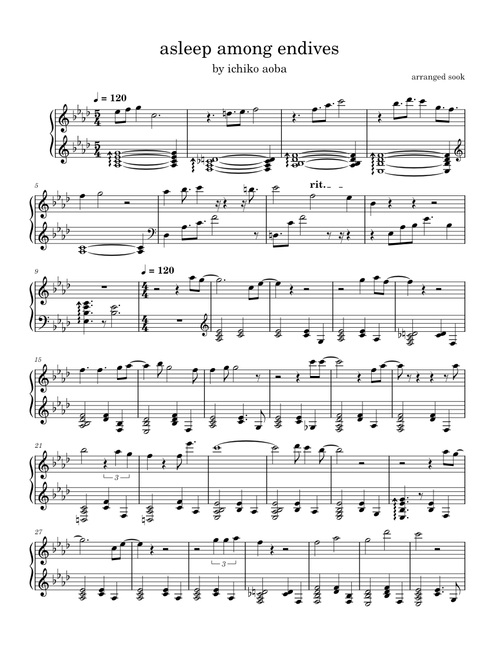 き*ち様 Indigo Note CHORUS 繙く風 – 青葉市子 ｜Unraveling Winds – Ichiko Aoba Sheet
