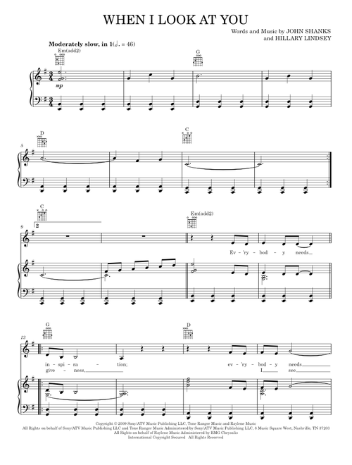 When I Look At You - Miley Cyrus, The Last Song Movie (Piano-Vocal-Guitar)