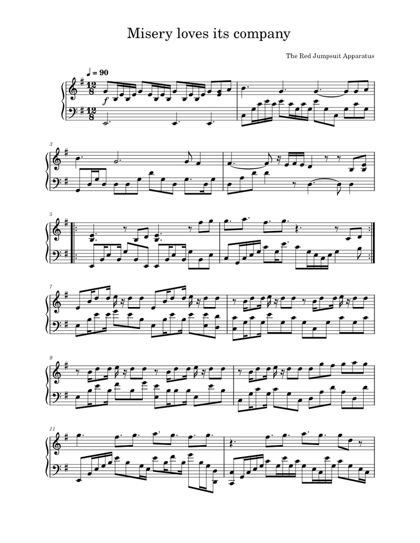 Misery Loves Its Company - The Red Jumpsuit Apparatus Sheet Music