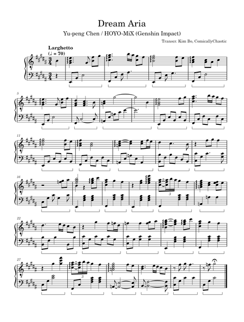 Dream Aria – Yu-Peng Chen , HOYO-MiX [Genshin Impact] (Piano)