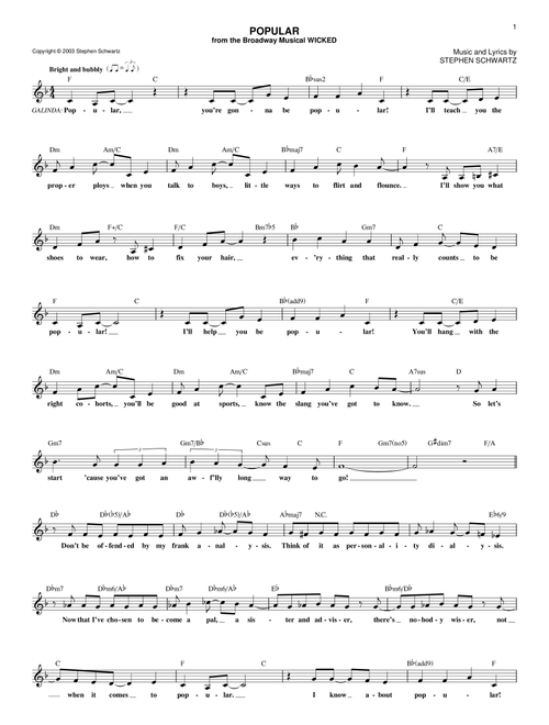 Popular (from Wicked) - Stephen Schwartz, Wicked (Musical) (Lead Sheet - Fake Book)
