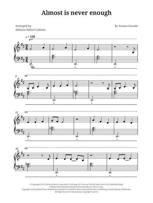 Almost Is Never Enough (Arr. Adriana Bellucci Jakutis) - Ariana Grande Featuring Nathan Skykes (Piano Solo)