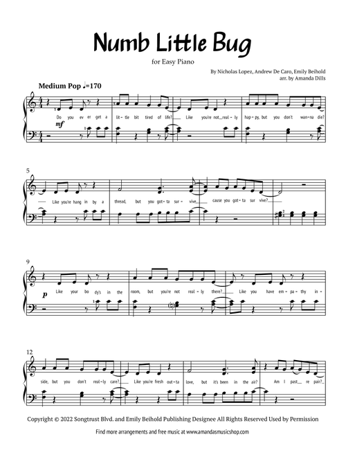 Numb Little Bug (Arr. Amanda Dills) - Em Beihold (Easy Piano)