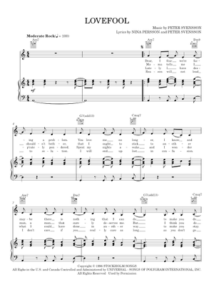 Lovefool – The Cardigans Sheet Music for Synthesizer (Mixed Quartet ...