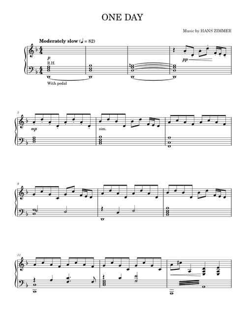 One Day - Hans Zimmer (Piano Solo)
