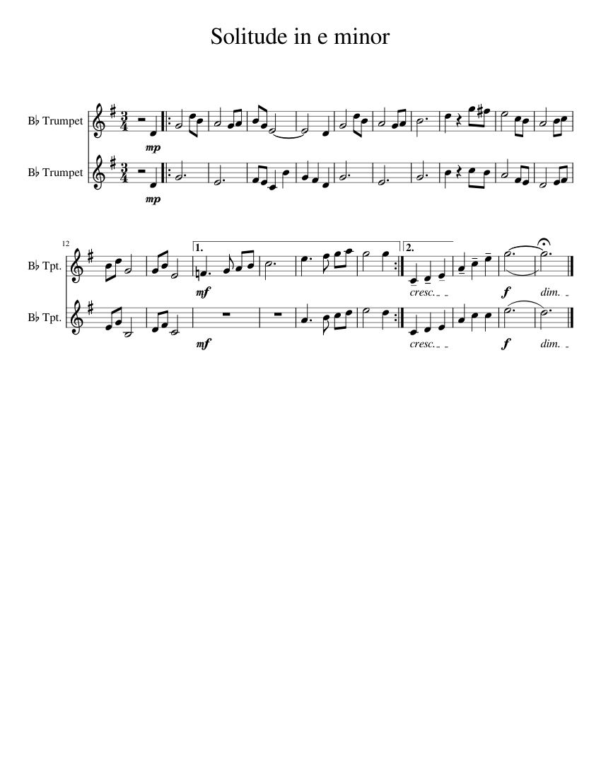 solitude in e minor but its actually f major-1 Sheet Music for Trumpet ...