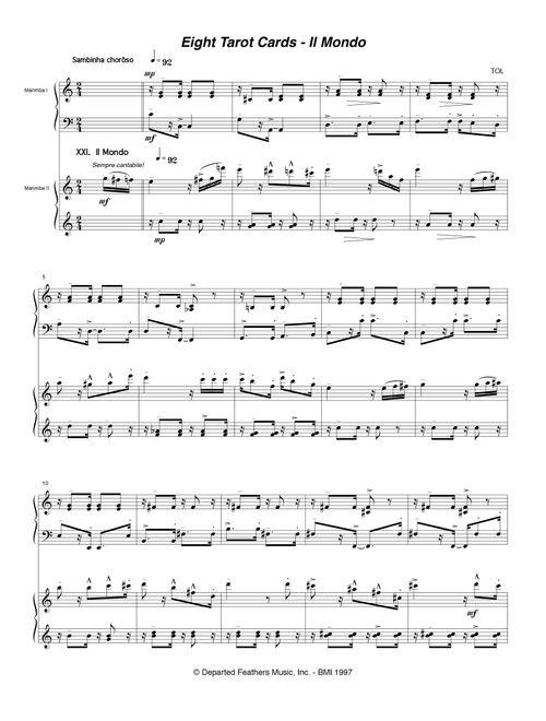 Eight Tarot Cards for Madam Rubio ... Il Mondo (1997) for two marimbas - Thomas Oboe Lee (Small Ensemble)