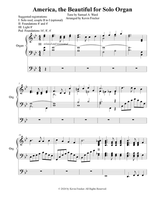 America, the Beautiful for Solo Organ (Arr. Kevin Frecker) (Organ)