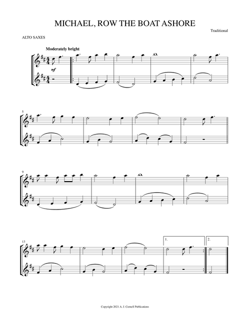 Michael, Row the Boat Ashore (Arr. Mark Phillips) - Traditional (Alto Saxophone Duet)