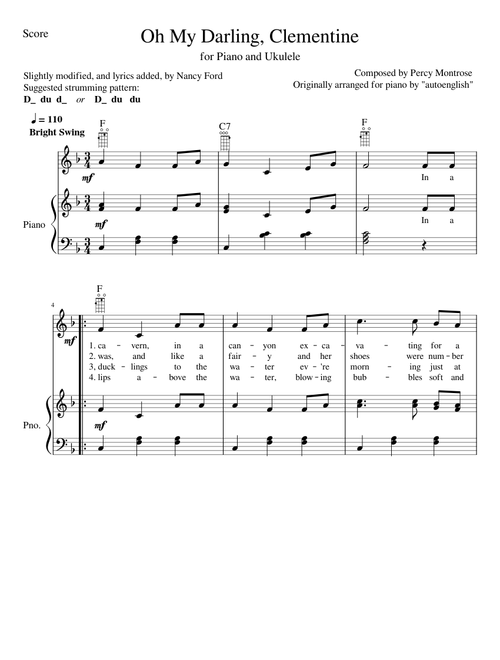 Oh My Darling, Clementine – Percy Montrose (Ukulele and Piano)