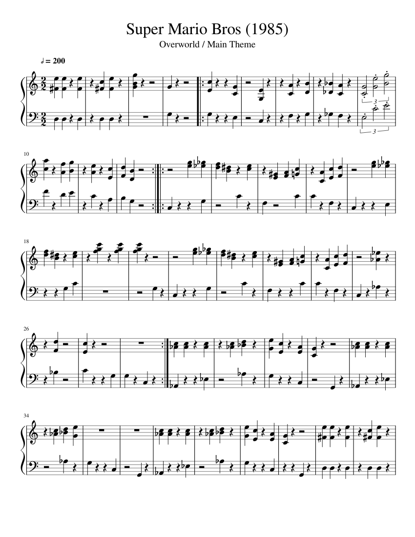 Super Mario Bros 1985 Sheet Music for Piano (Solo) easy | MuseScore.com