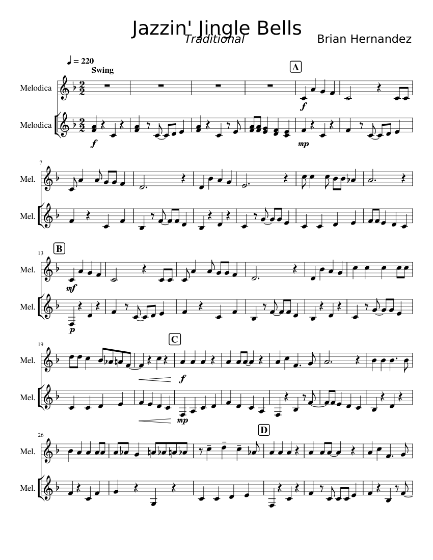 Jazzin' Jingle bells for Melodica Duet Sheet music for Melodica