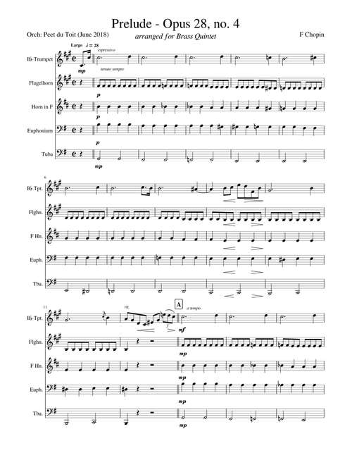 Prelude - Opus 28, no. 4 - F Chopin (Brass Quintet)