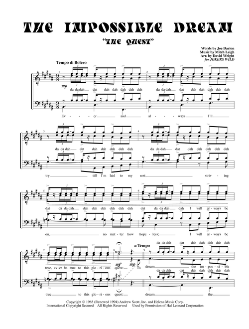 The Impossible Dream (Arr. David Wright) - Mitch Leigh (Small Ensemble)