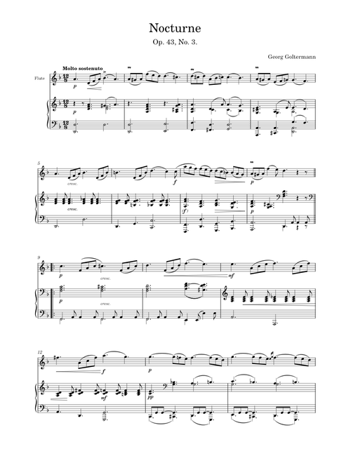 4 Morceaux Caractéristiques. Op.43. No.3. Nocturne – Georg Goltermann arr. Flute and Piano