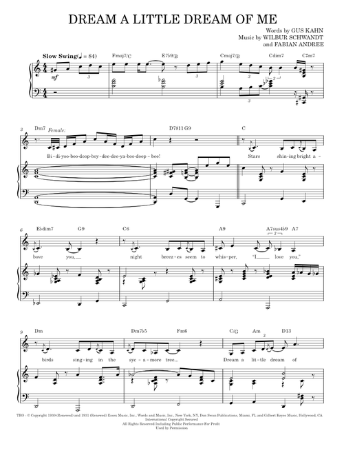 Dream A Little Dream Of Me - Ella Fitzgerald, Louis Armstrong, Nat King Cole, The Mamas & The Papas (Piano Vocal)