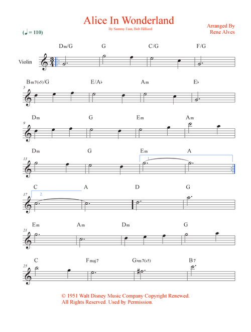 Alice In Wonderland (Arr. Rene Alves) - Bill Evans (Violin Solo)