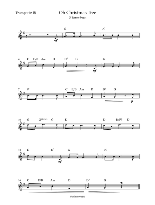 Oh Christmas Tree (O Tennenbaun) - Trumpet Bb and chords (Arr. Jefferson Sini) - Anonimus (Trumpet Solo)