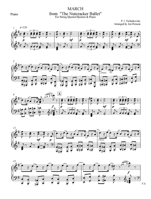 Nutcracker Ballet - March for Strings and Piano - Set of 6 Parts (Arr. Jon Persson) - Peter Ilyich Tschaikovsky (String Ensemble)